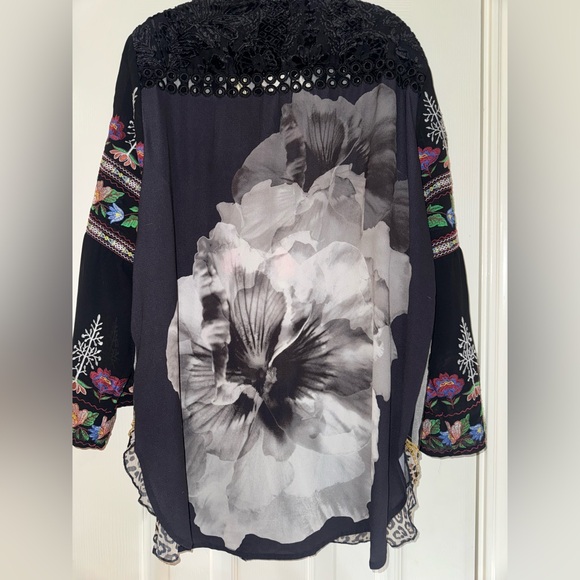 John Mark Black and Gray Striped Floral Embroidered Top - Picture 9 of 16